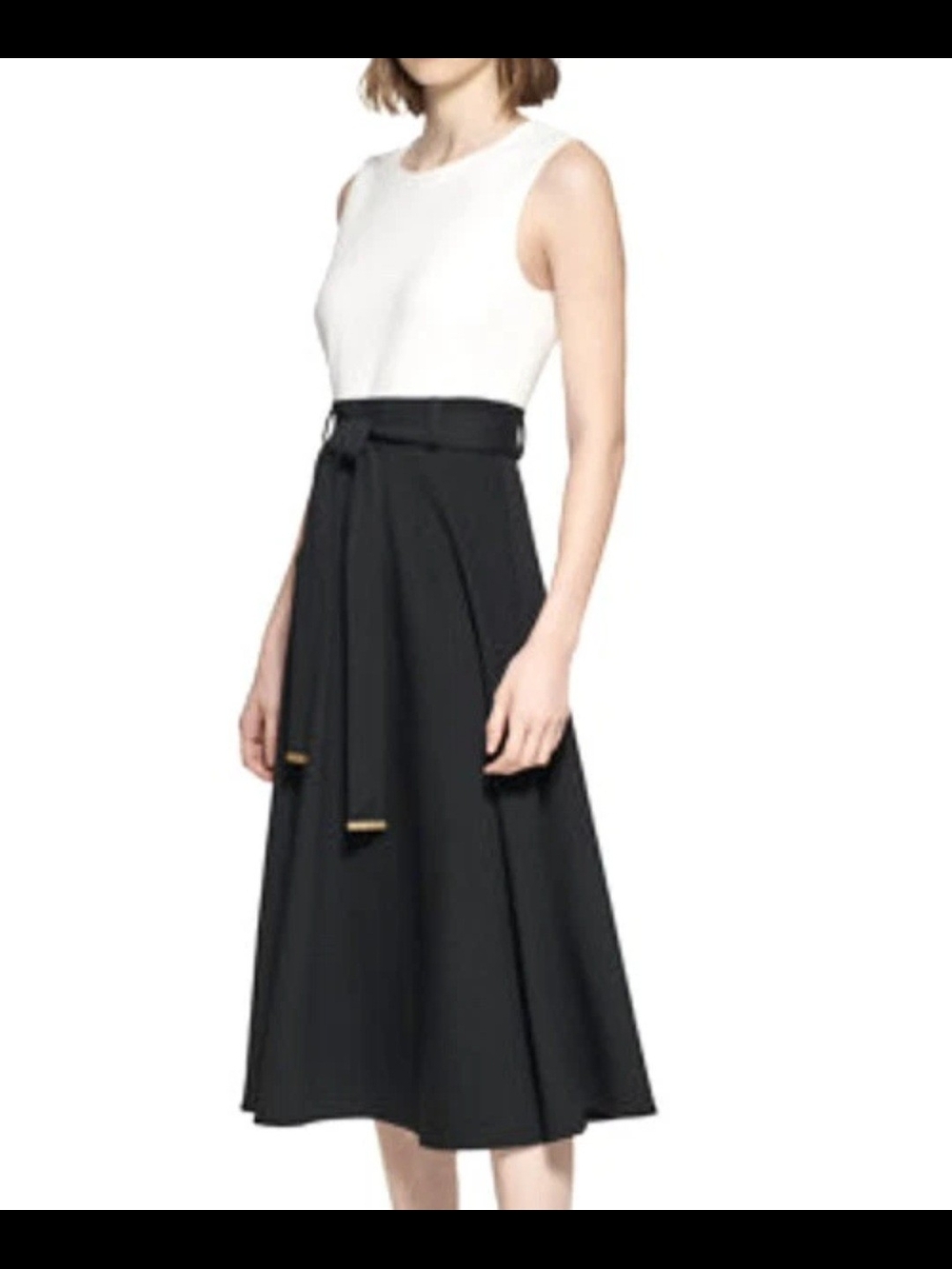 NWT Calvin Klein Black White Colorblock Midi Dress Belted Size 10